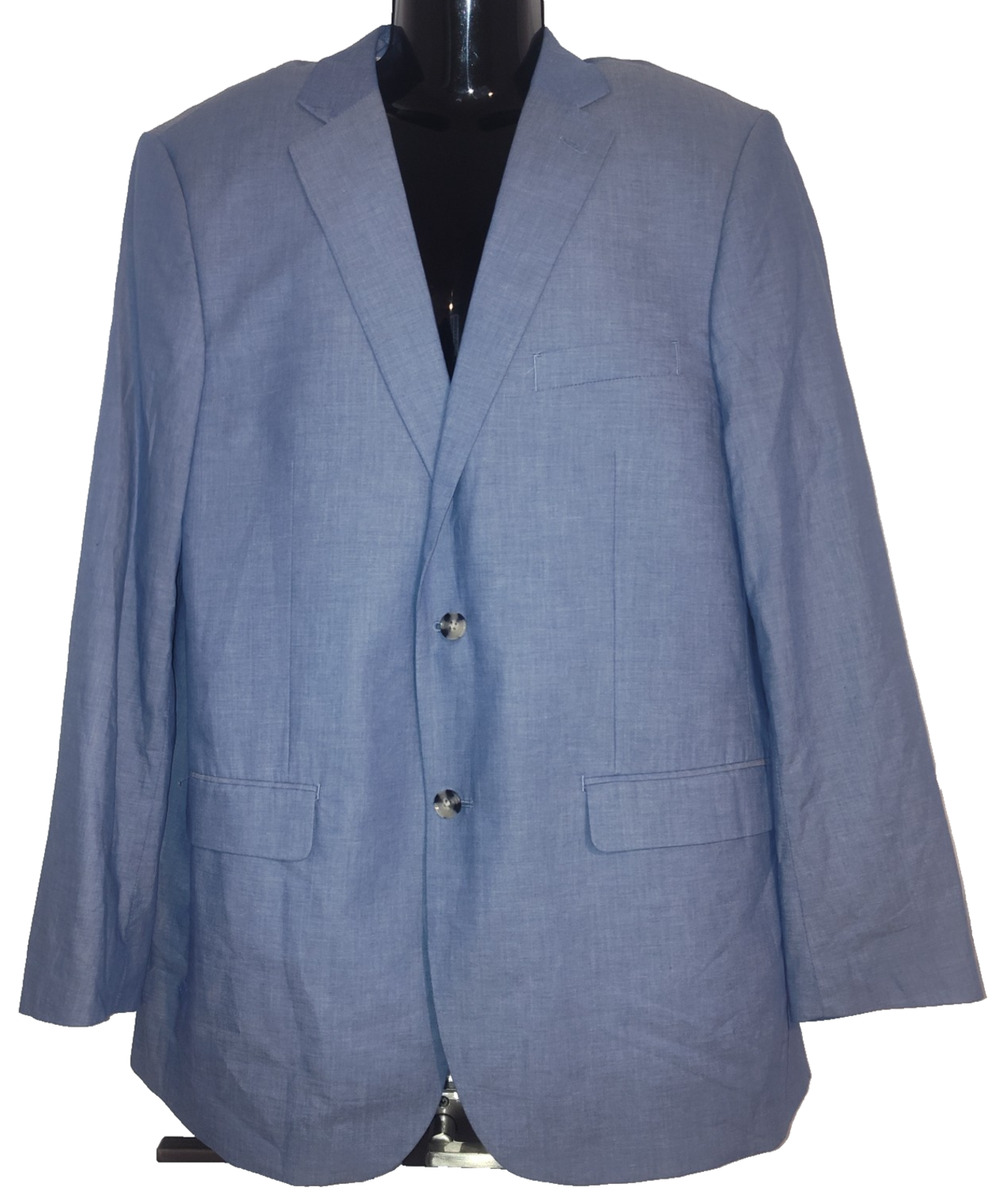 Alan Flusser Men’s Blue Classic Style Cotton Blazer Jacket Size 44L BG19